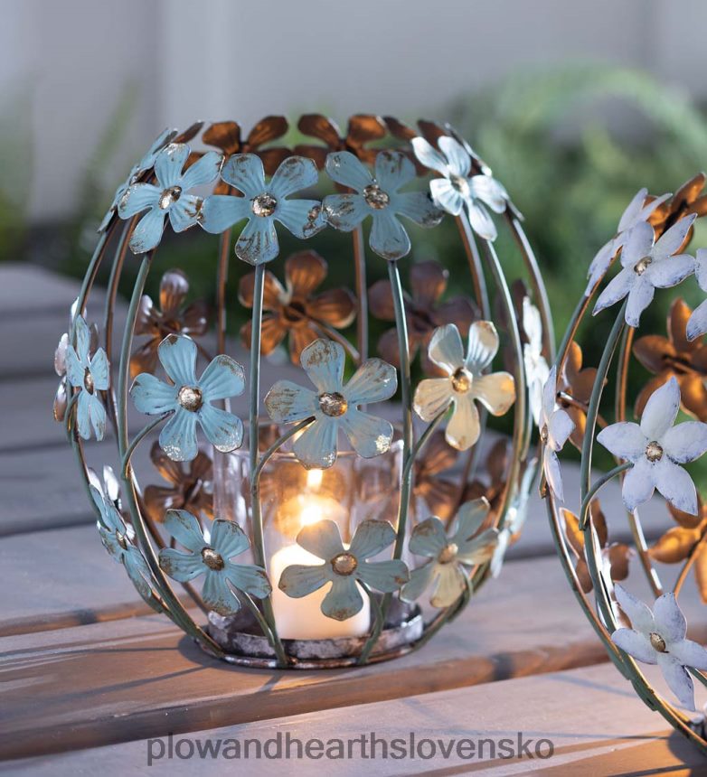 Plow & Hearth modrý kvet kovový votívny držiak 6P208P2342 domáce potreby