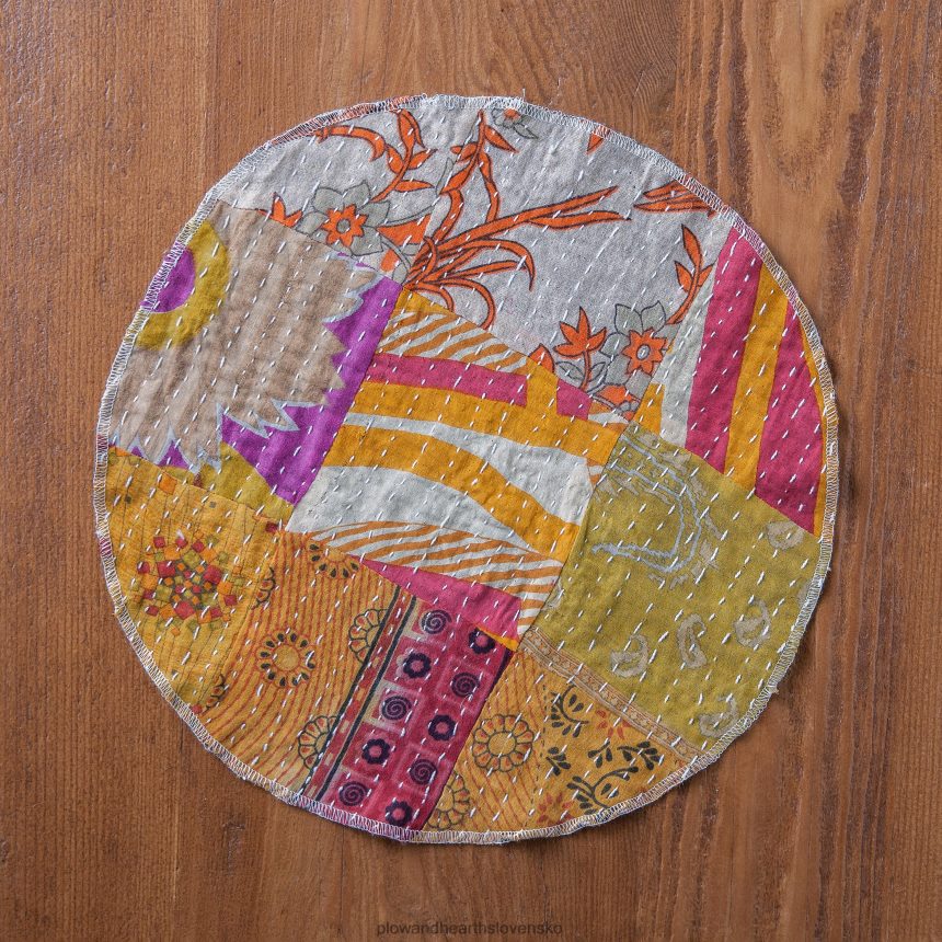 Plow & Hearth okrúhle upcyklované prestieranie kantha, 6 ks 6P208P2485 domáce potreby