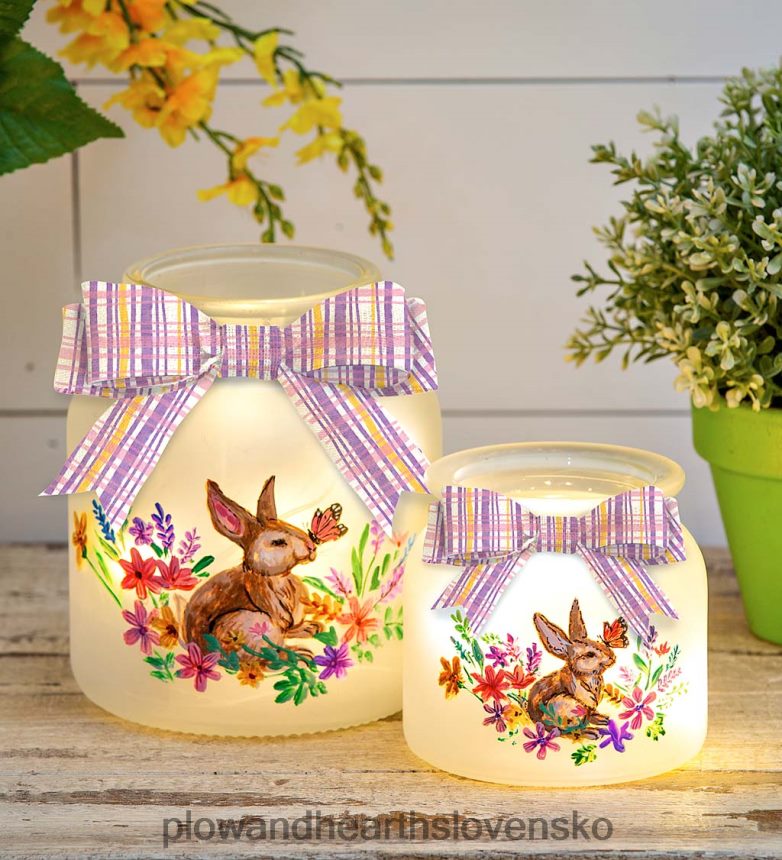 Plow & Hearth osvetlená sklenená dóza s jarným zajačikom, sada 2 kusov 6P208P2395 domáce potreby