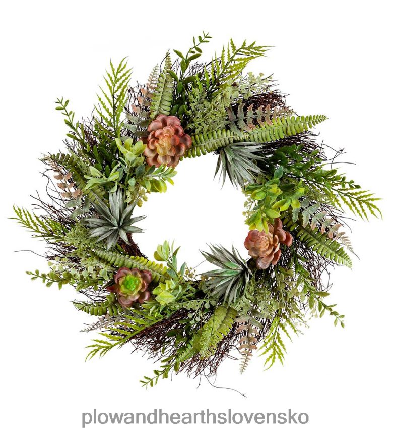 Plow & Hearth umelý sukulentný a papraďový veniec 6P208P2456 domáce potreby