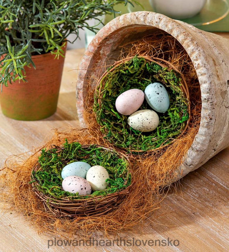 Plow & Hearth umelá veľkonočná dekorácia na stôl vtáčie hniezdo v darčekovej krabičke, sada 4 ks 6P208P2434 domáce potreby