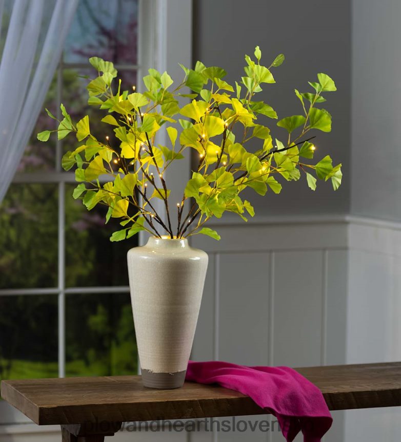 Plow & Hearth vnútorné/vonkajšie osvetlené zelené vetvičky ginka, sada 2 ks 6P208P2338 domáce potreby