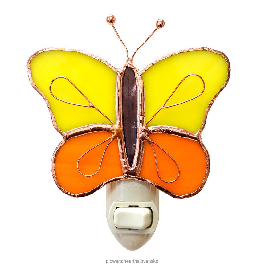Plow & Hearth ručné nočné svetlo motýľ z farebného skla - oranžové 6P208P2495 domáce potreby