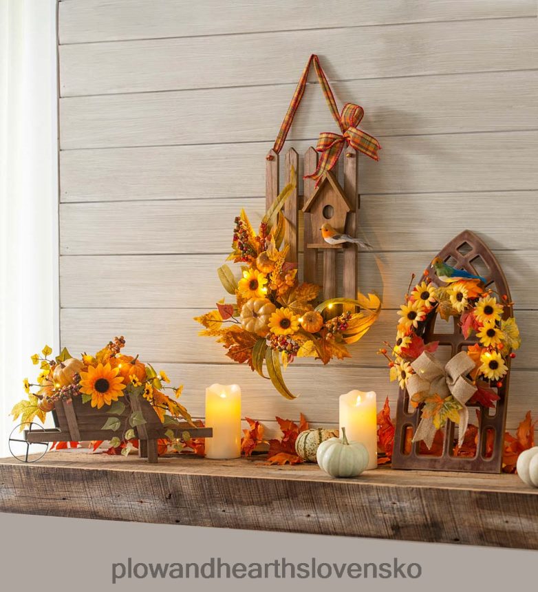 Plow & Hearth osvetlený plot a vtáčia búdka nástenné umenie 6P208P2337 domáce potreby