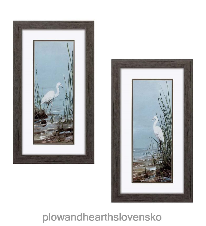 Plow & Hearth zarámované nástenné umenie egret, sada 2 kusov 6P208P2522 domáce potreby