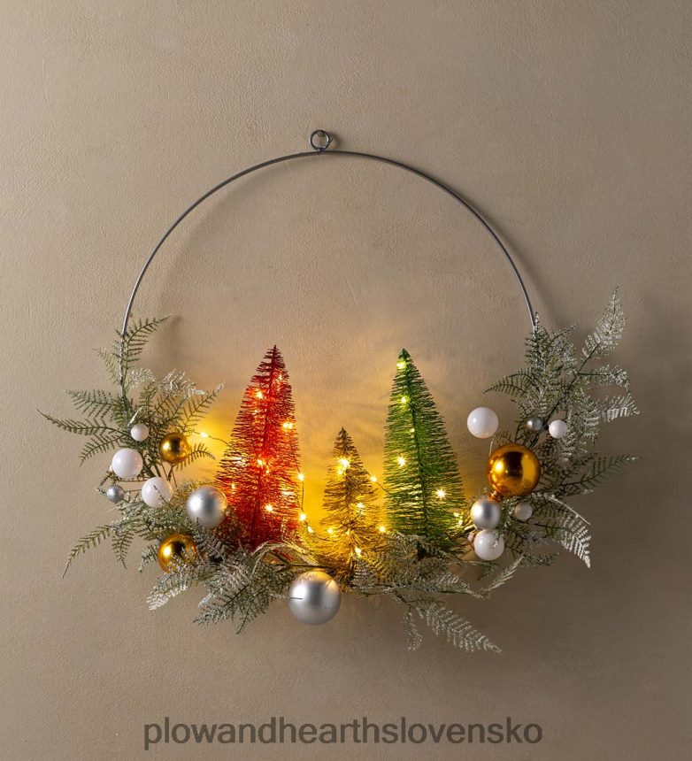 Plow & Hearth osvetlený sviatočný obručový veniec so stromami z fliaš 6P208P1700 domáce potreby