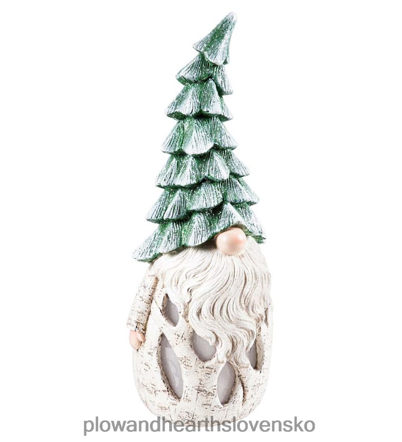 Plow & Hearth osvetlený brezový záhradný trpaslík s borovicovým klobúkom - borovicovo zelený 6P208P1685 domáce potreby