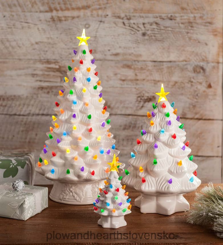 Plow & Hearth vnútorný/vonkajší svietiaci keramický vianočný stromček na batérie 6P208P1688 domáce potreby