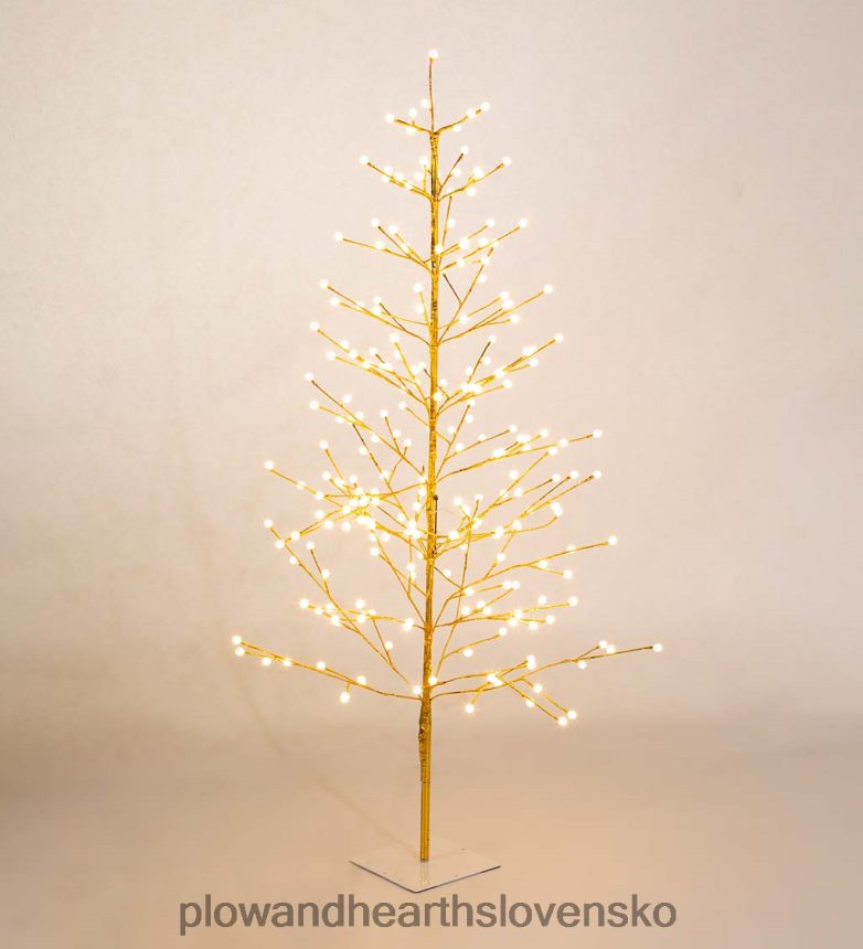 Plow & Hearth vnútorný/vonkajší zlatý kovový stromček s dvojfunkčnými svetlami 6P208P1673 domáce potreby