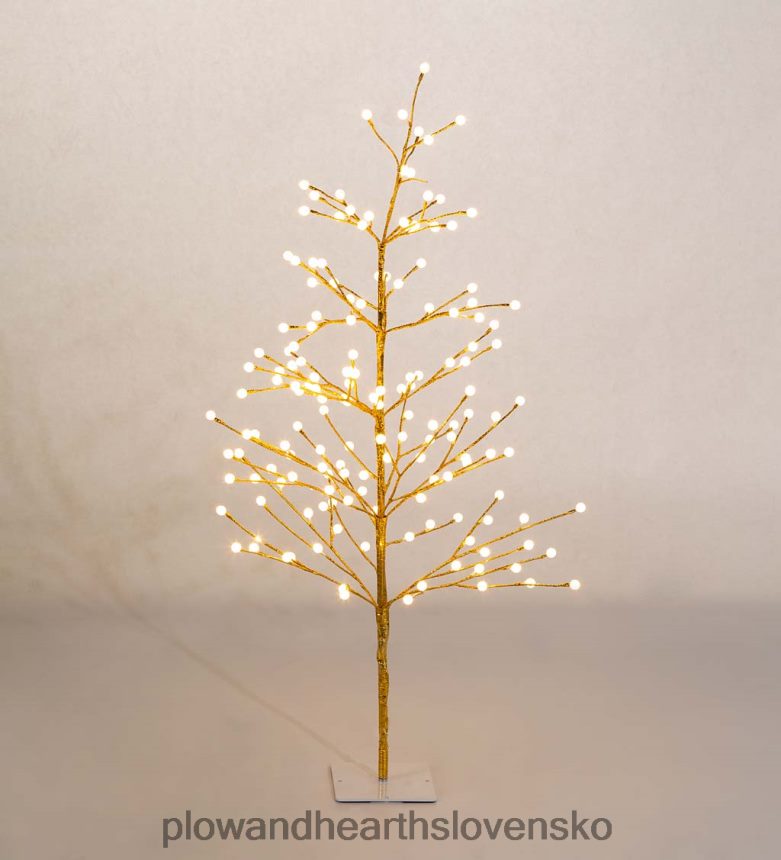 Plow & Hearth vnútorný/vonkajší zlatý kovový stromček s dvojfunkčnými svetlami 6P208P1673 domáce potreby