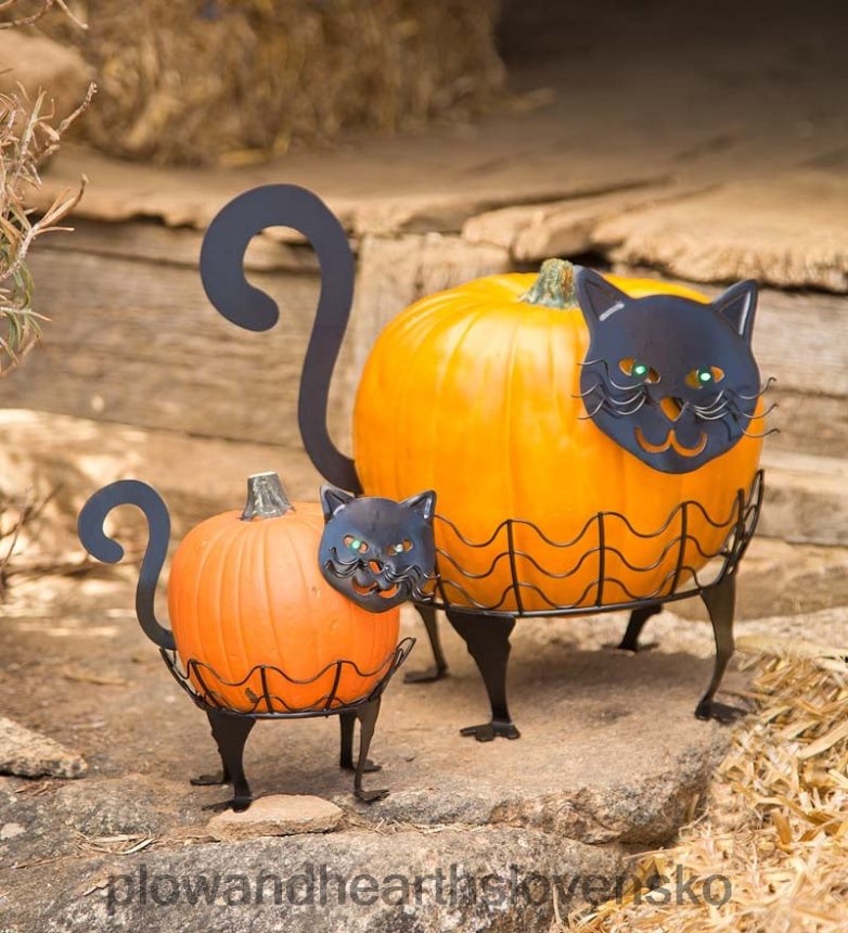 Plow & Hearth Halloweenske držiaky na tekvicu pre mačky so zelenými led očami, sada 2 kusov - kat 6P208P1480 domáce potreby
