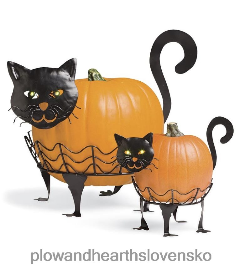 Plow & Hearth Halloweenske držiaky na tekvicu pre mačky so zelenými led očami, sada 2 kusov - kat 6P208P1480 domáce potreby