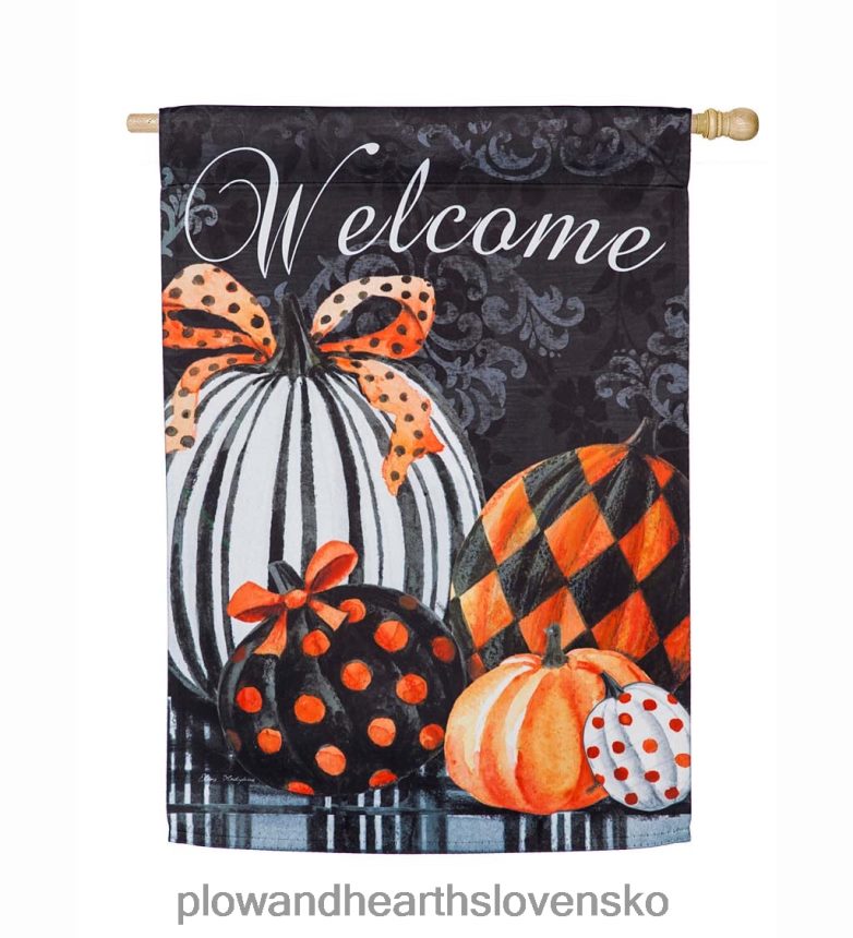 Plow & Hearth elegantná kockovaná a bodkovaná tekvica semišová domová vlajka 6P208P1519 domáce potreby
