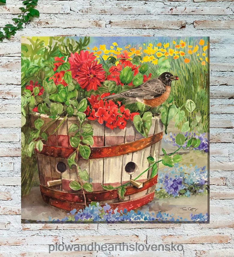 Plow & Hearth robin's nest vnútorná/vonkajšia plátna nástenná maľba 6P208P1550 domáce potreby