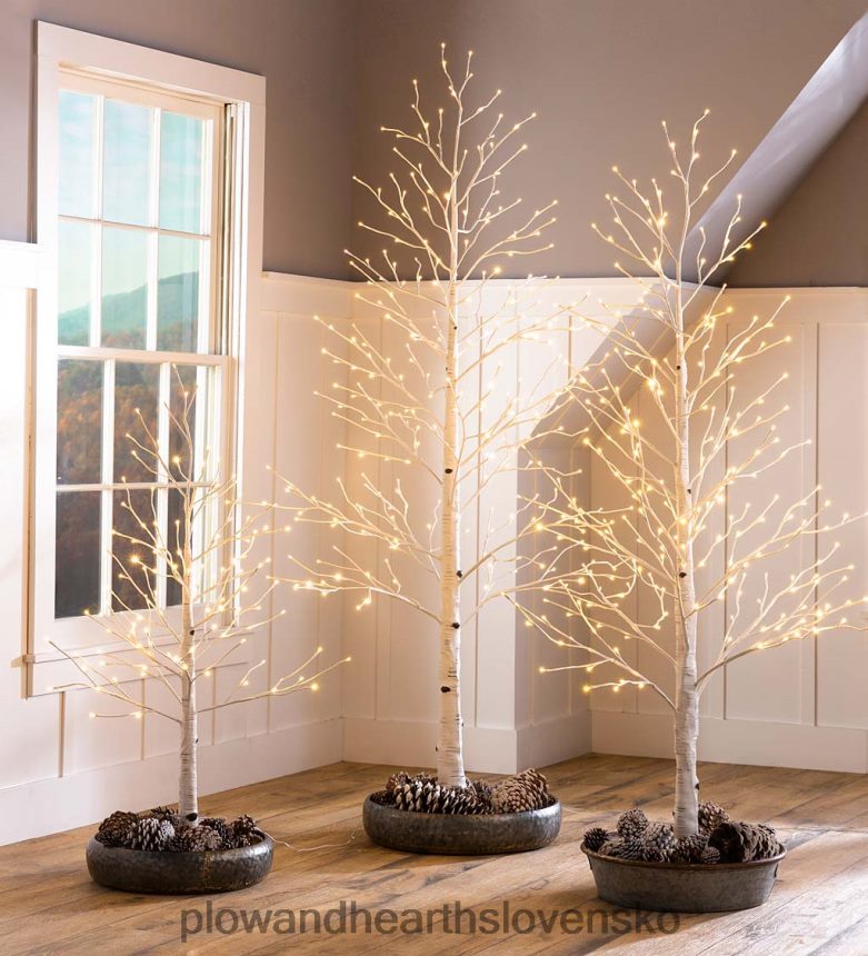 Plow & Hearth vnútorná/vonkajšia breza s teplými bielymi a viacfarebnými svetlami 6P208P1481 domáce potreby