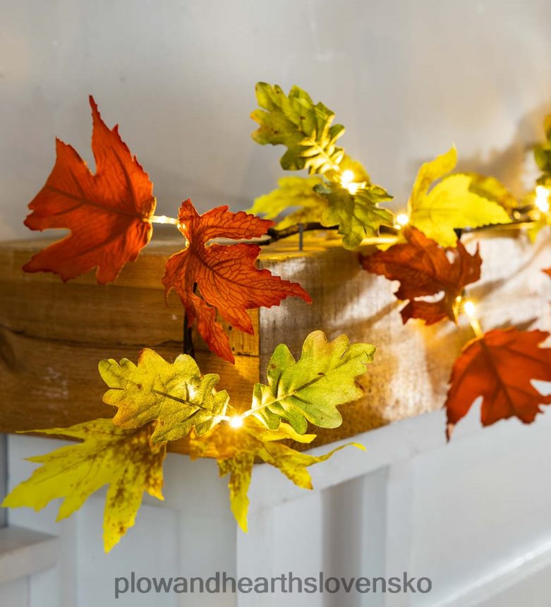 Plow & Hearth vnútorná/vonkajšia osvetlená girlanda z dubových listov 6P208P1581 domáce potreby