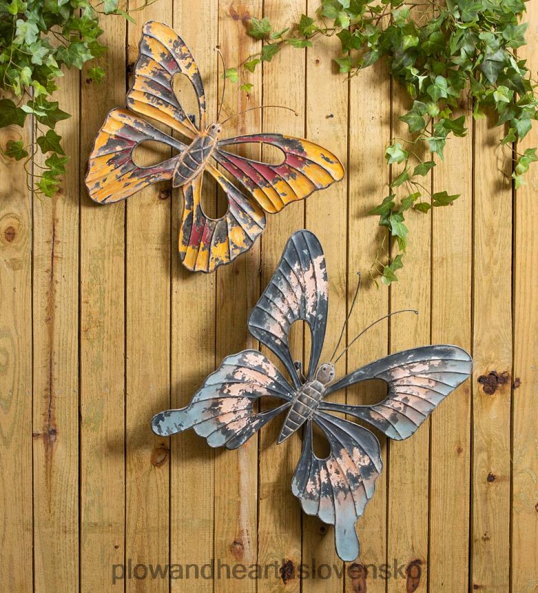 Plow & Hearth vnútorné/vonkajšie kovové nástenné motýľové umenie, sada 2 kusov 6P208P1515 domáce potreby