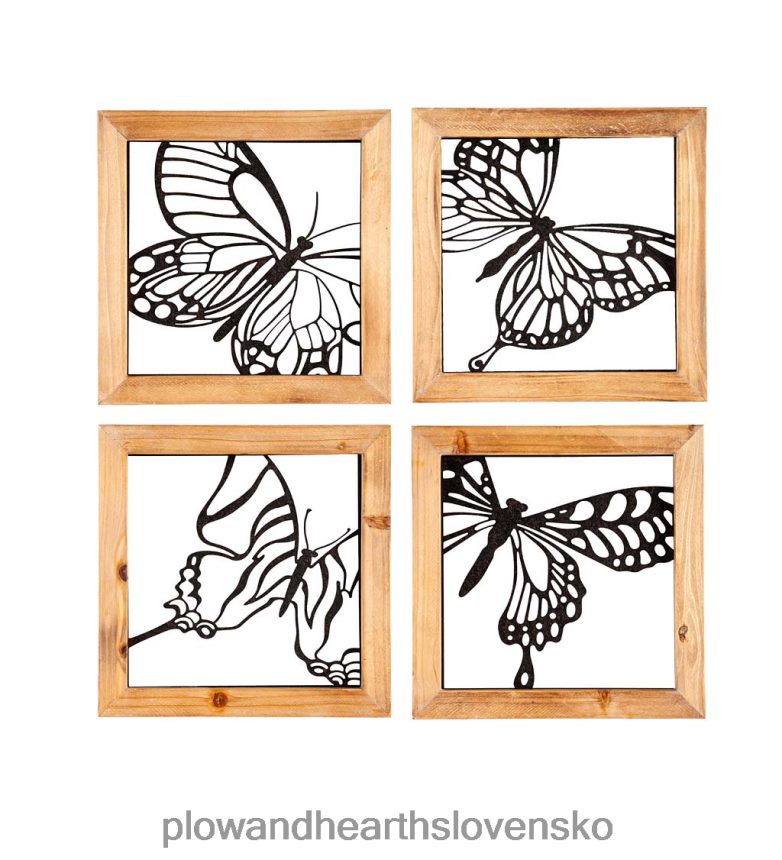 Plow & Hearth Súprava nástenných dekorácií s kovovým motýľom v drevenom ráme 6P208P2480 domáce potreby