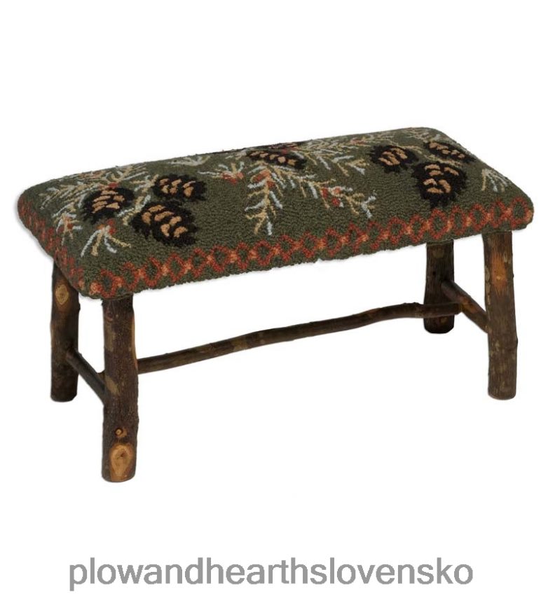 Plow & Hearth Stredná šiška ručne háčkovaná lavica z vlny a hikoru 6P208P2069 domáce potreby