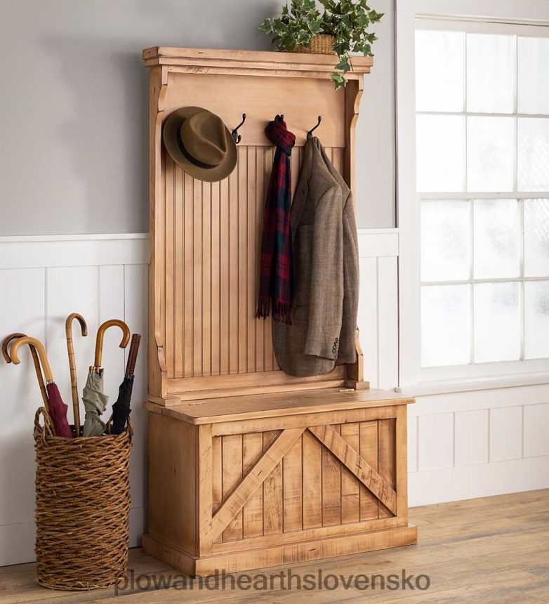 Plow & Hearth bowlingový zelený halový strom s odkladacou lavicou - rustikálny čierny 6P208P2067 domáce potreby