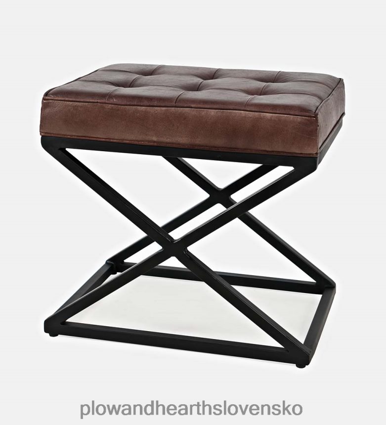 Plow & Hearth henry koža a oceľový otoman - tmavá siena 6P208P2062 domáce potreby