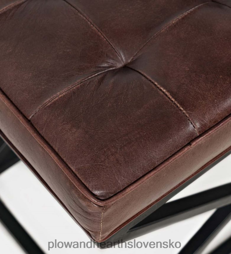 Plow & Hearth henry koža a oceľový otoman - tmavá siena 6P208P2062 domáce potreby