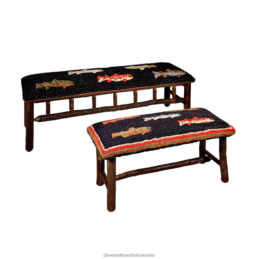 Plow & Hearth riečna ryba ručne háčkovaná vlna a hikorová lavica 6P208P2073 domáce potreby