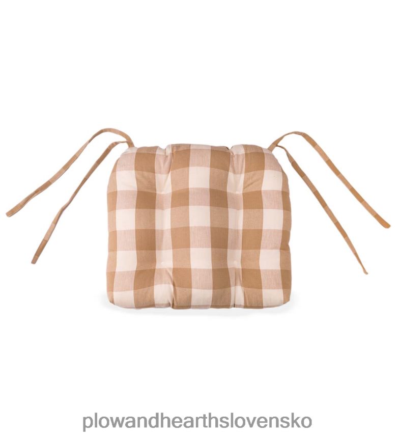 Plow & Hearth obojstranná všívaná podložka na stoličku byvolie káro s viazačkami - bordová 6P208P2097 domáce potreby