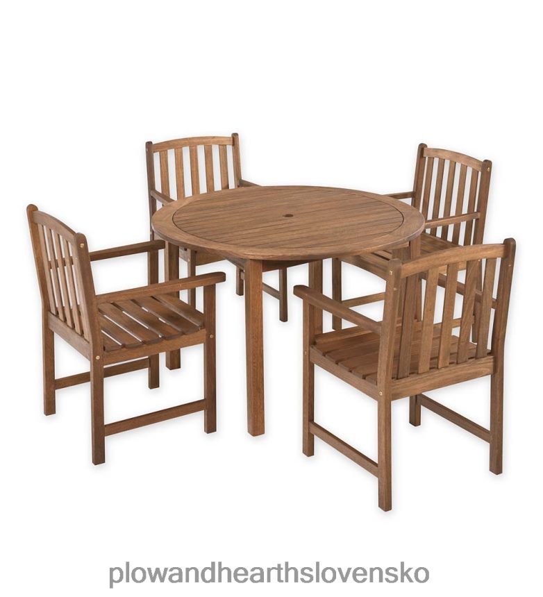 Plow & Hearth Kolekcia vonkajšieho nábytku Lancaster, okrúhly stôl z eukalyptového dreva a 4 stoličky 6P208P1086 domáce potreby