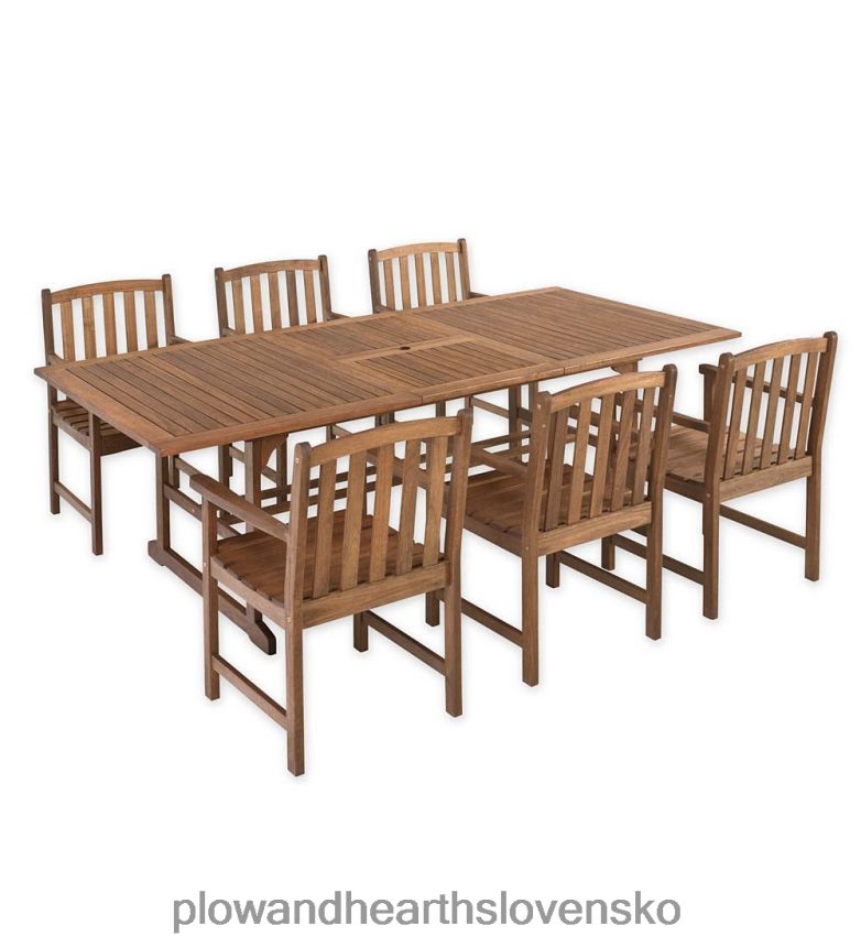 Plow & Hearth Kolekcia vonkajšieho nábytku Lancaster, rozťahovací stôl z eukalyptového dreva a 6 stoličiek 6P208P1123 domáce potreby