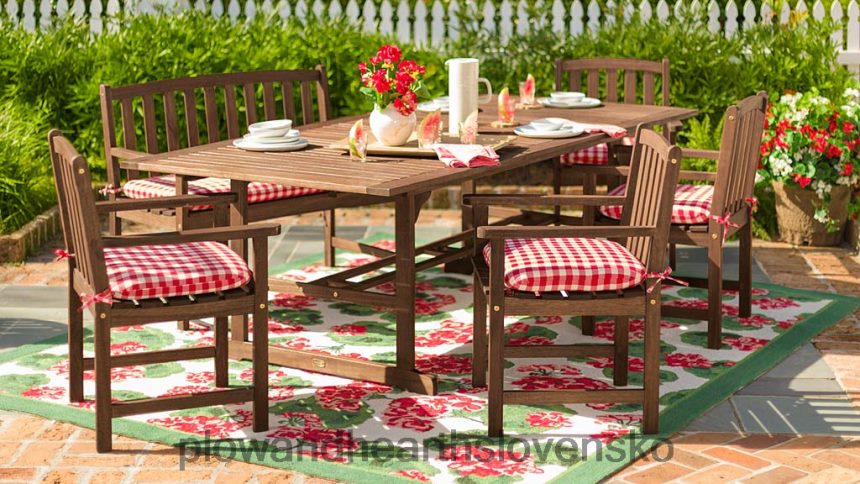 Plow & Hearth Kolekcia vonkajšieho nábytku Lancaster, rozťahovací stôl z eukalyptového dreva a 6 stoličiek 6P208P1123 domáce potreby
