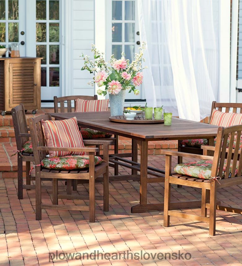 Plow & Hearth Kolekcia vonkajšieho nábytku Lancaster, rozťahovací stôl z eukalyptového dreva a 6 stoličiek 6P208P1123 domáce potreby