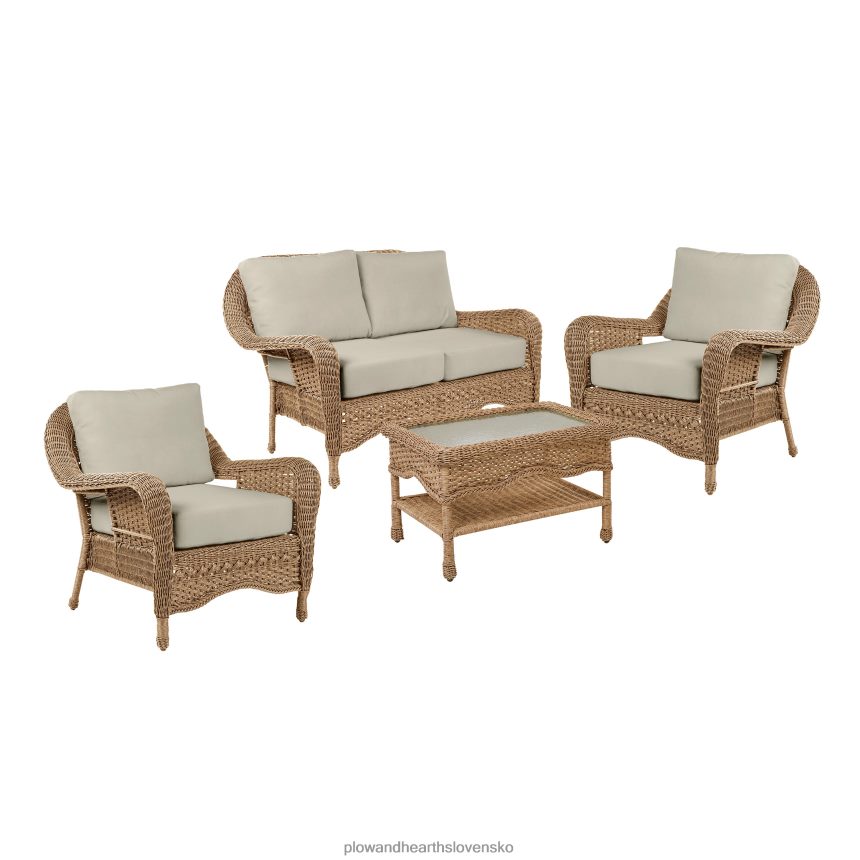 Plow & Hearth Prospect Hill vonkajšie prútené hlboké sedacie sedenie s vankúšmi - oblak biely s lesnými zelenými vankúšmi 6P208P1097 domáce potreby