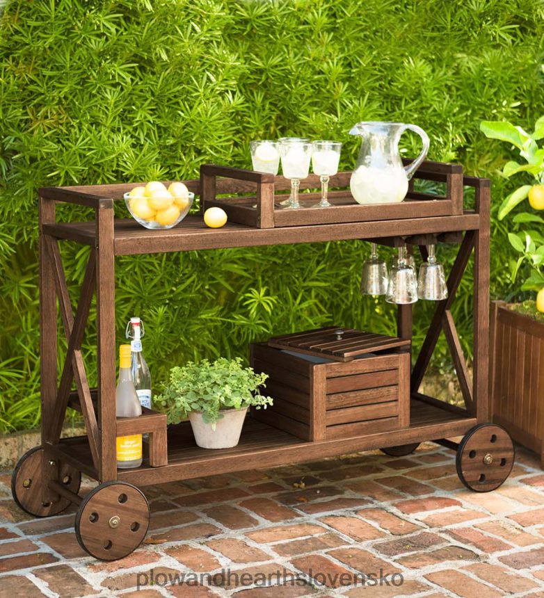 Plow & Hearth claremont eukalyptový rolovací vonkajší barový vozík - prírodný 6P208P1153 domáce potreby