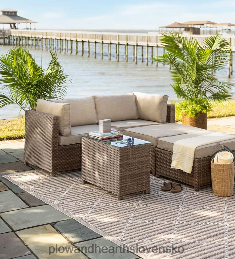 Plow & Hearth konvertibilné vonkajšie prútené ležadlo na sedenie s vankúšmi 6P208P1082 domáce potreby