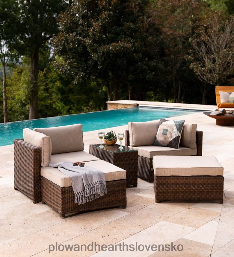 Plow & Hearth konvertibilné vonkajšie prútené ležadlo na sedenie s vankúšmi 6P208P1082 domáce potreby