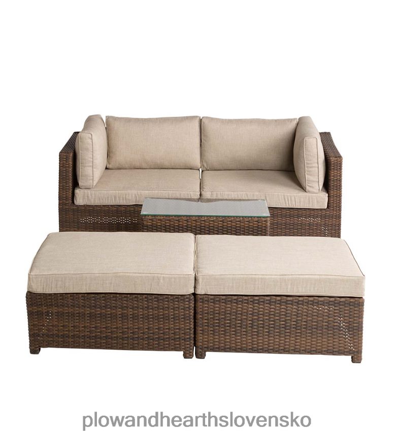 Plow & Hearth konvertibilné vonkajšie prútené ležadlo na sedenie s vankúšmi 6P208P1082 domáce potreby