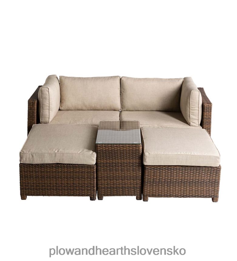 Plow & Hearth konvertibilné vonkajšie prútené ležadlo na sedenie s vankúšmi 6P208P1082 domáce potreby