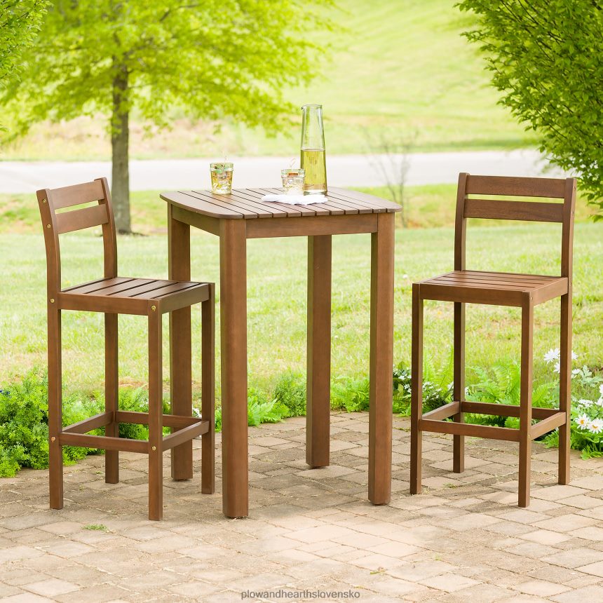 Plow & Hearth lancaster eukalyptový vonkajší barový set so stolom a 2 barovými stoličkami, 3-dielny set - prírodný 6P208P1141 domáce potreby