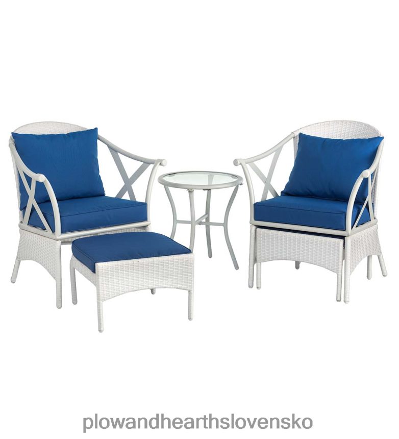 Plow & Hearth päťdielna súprava bieleho prúteného terasového nábytku s vankúšmi - biela 6P208P1079 domáce potreby