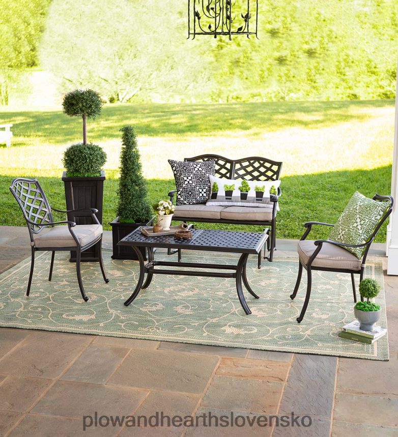 Plow & Hearth park grove vonkajšia 4-dielna sedacia súprava z hliníka s podsedákmi 6P208P1132 domáce potreby