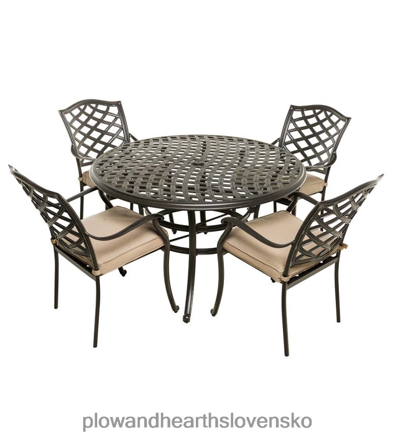 Plow & Hearth park grove vonkajšia 5-dielna jedálenská súprava z hliníka s podsedákmi 6P208P1149 domáce potreby
