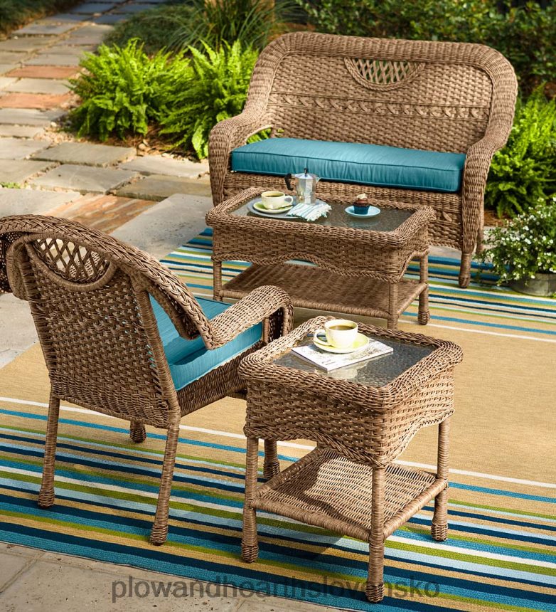 Plow & Hearth prospect hill prútený konferenčný stolík so sklenenou stolovou doskou - cloud white 6P208P1135 domáce potreby