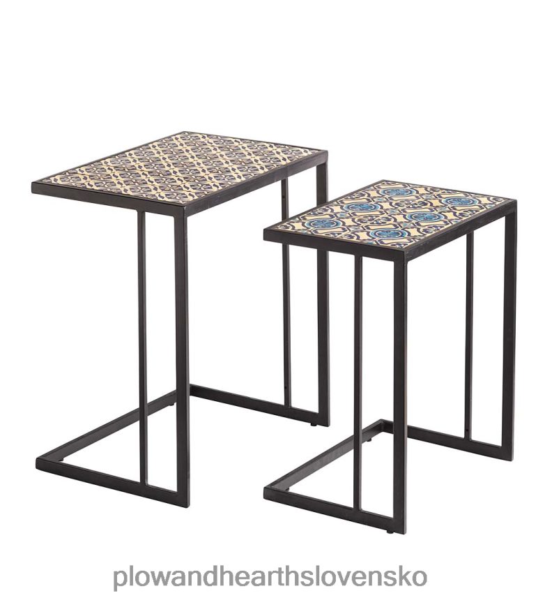 Plow & Hearth ručne vyrábané hniezdne stolíky z keramických dlaždíc, sada 2 ks 6P208P1108 domáce potreby