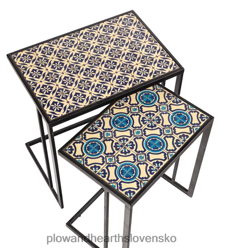 Plow & Hearth ručne vyrábané hniezdne stolíky z keramických dlaždíc, sada 2 ks 6P208P1108 domáce potreby