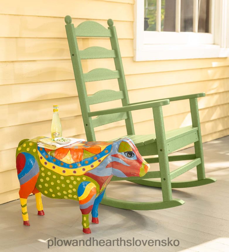 Plow & Hearth ručne vyrobený farebný maľovaný ľudovo-umelecký kravský kovový príručný stolík 6P208P1111 domáce potreby