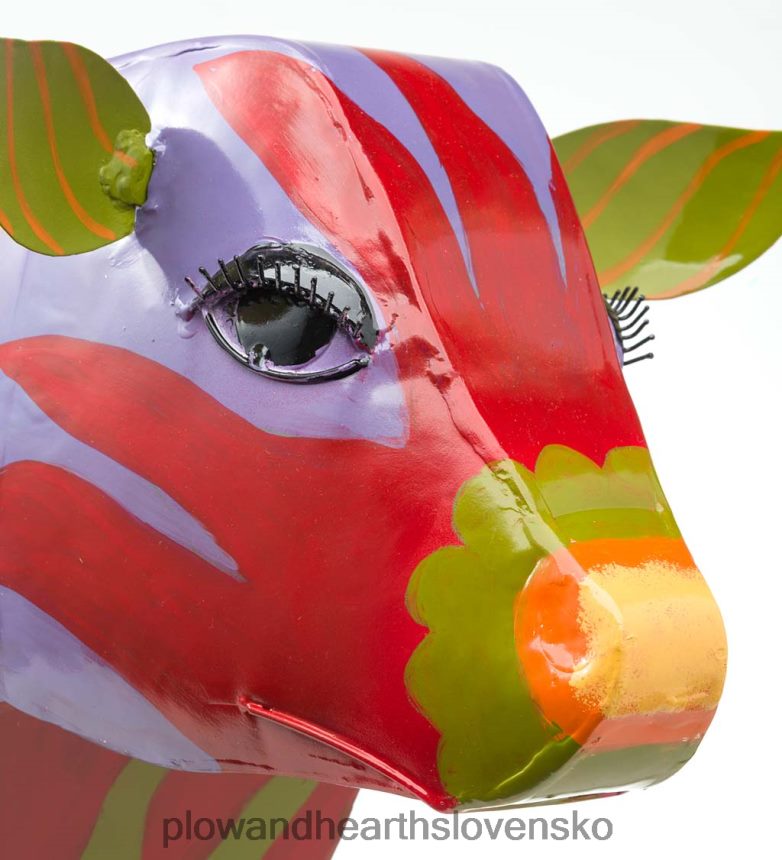 Plow & Hearth ručne vyrobený farebný maľovaný ľudovo-umelecký kravský kovový príručný stolík 6P208P1111 domáce potreby