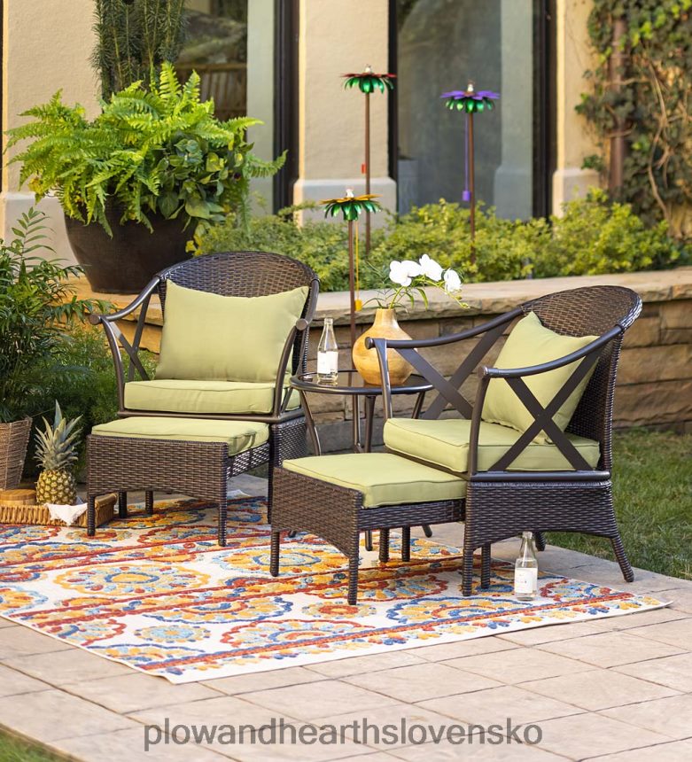 Plow & Hearth súprava prúteného nábytku na terasu s vankúšmi - svetlo zelená 6P208P1099 domáce potreby