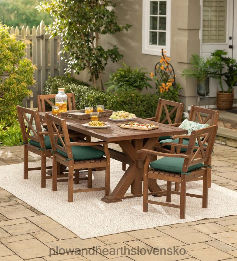 Plow & Hearth vonkajší jedálenský nábytok claremont, eukalyptový stôl a stoličky 6P208P1085 domáce potreby