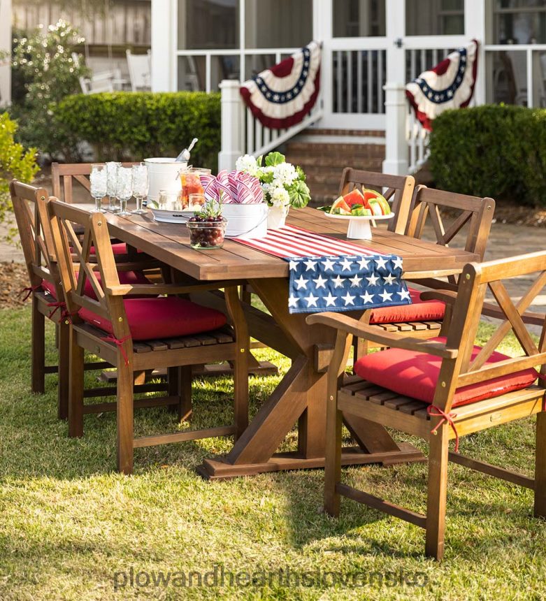 Plow & Hearth vonkajší jedálenský nábytok claremont, eukalyptový stôl a stoličky 6P208P1085 domáce potreby